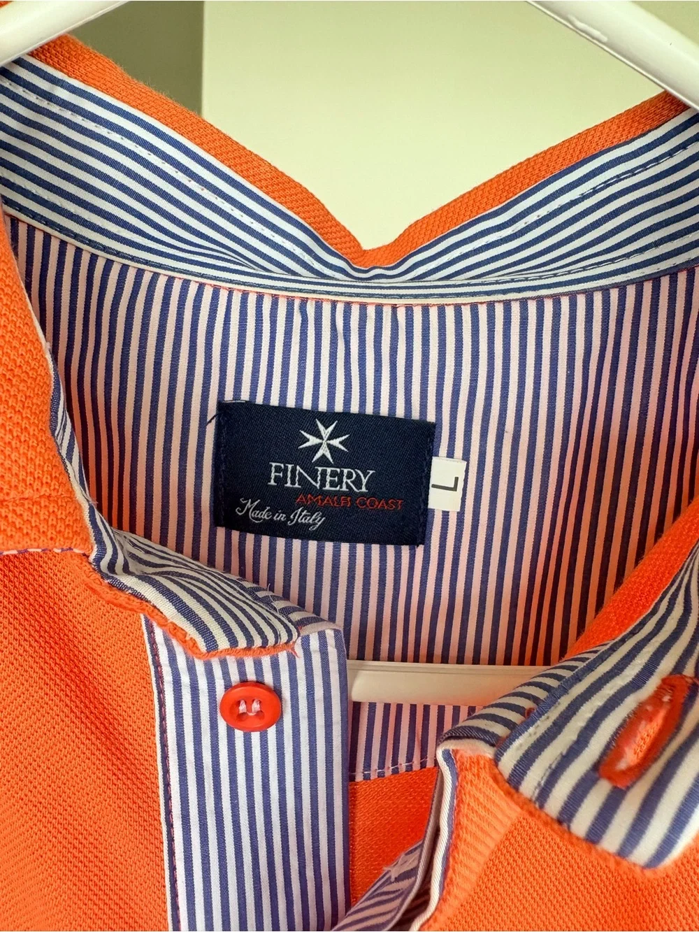 Finery Amalfi Coast Made in Italy Mens Polo Shirt Salmon Large Luxury Resort - Picture 3 of 8